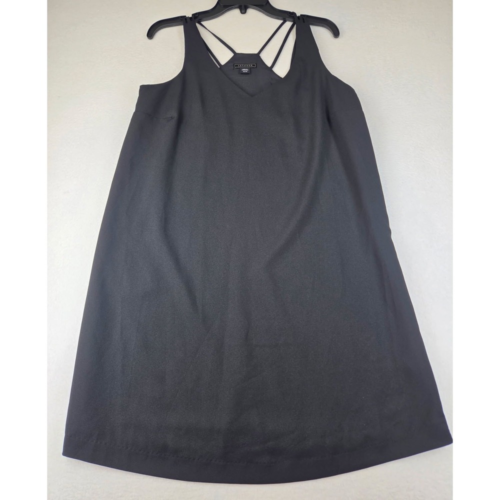Metaphor Womens Black V-Neck Multi-Strap Racerback Shift Dress Size Medium LBD